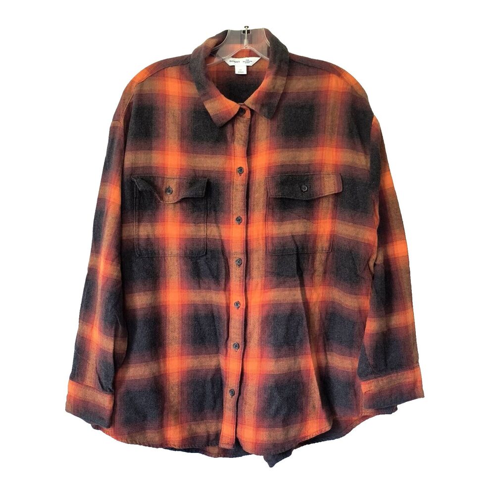 Old Navy Womens Size XL Plaid Flannel Boyfriend Shirt Fall Hues Swifty Concert